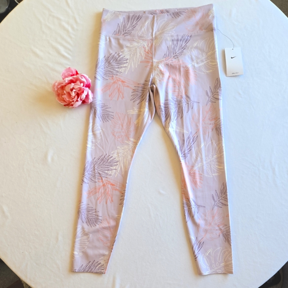 🏷️NIKE Dry-Fit One Luxe Women's Mid-Rise 7/8 Floral Leggings Purple Size L - Picture 2 of 14